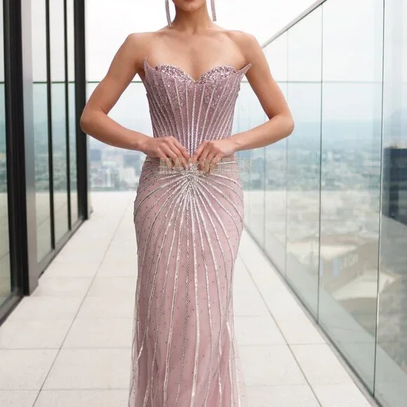 Strapless formal dress.prom party mother of the bride,burgundy rose gold  silver